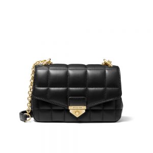 SOHO SMALL QUILTED LEATHER SHOULDER BAG - BLACK