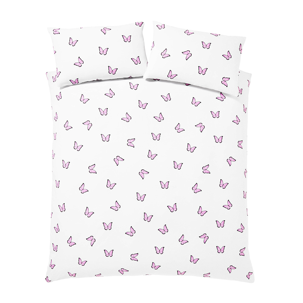 PINK BUTTERFLY DUVET COVER SET SINGLE