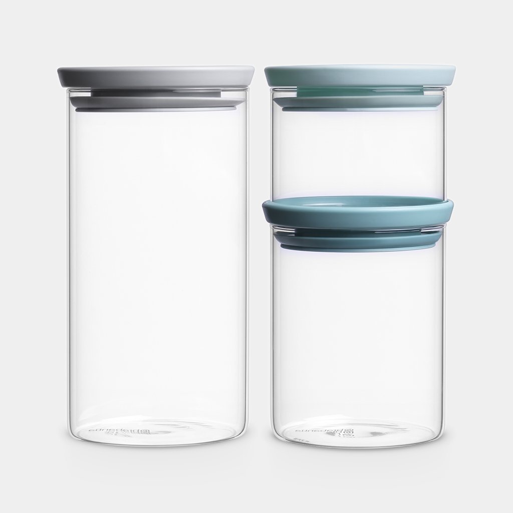 STACKABLE GLASS JARS SET OF 3 - MIXED