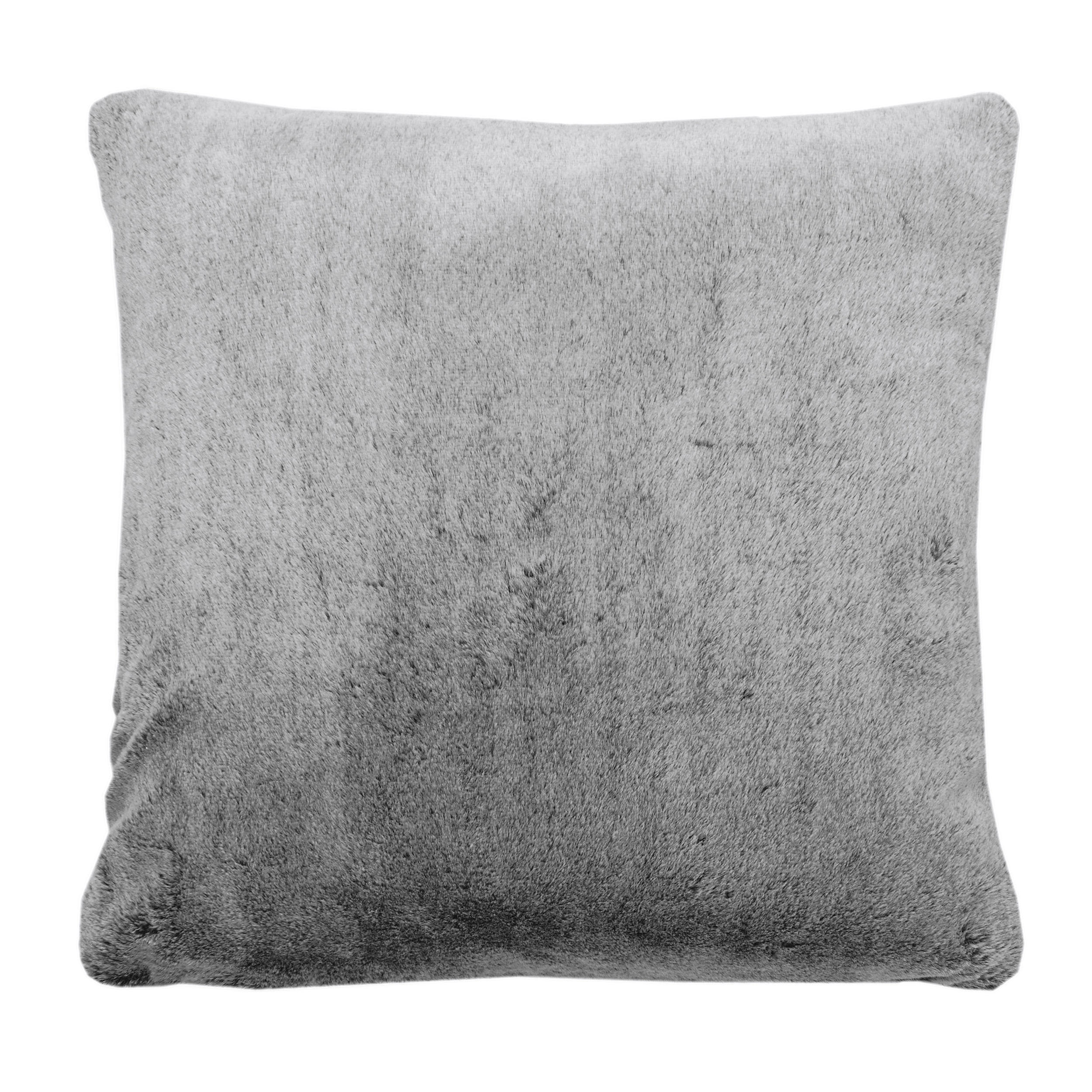 TIPPED FAUX FUR CUSHION CHARCOAL FEATHER FILLED 