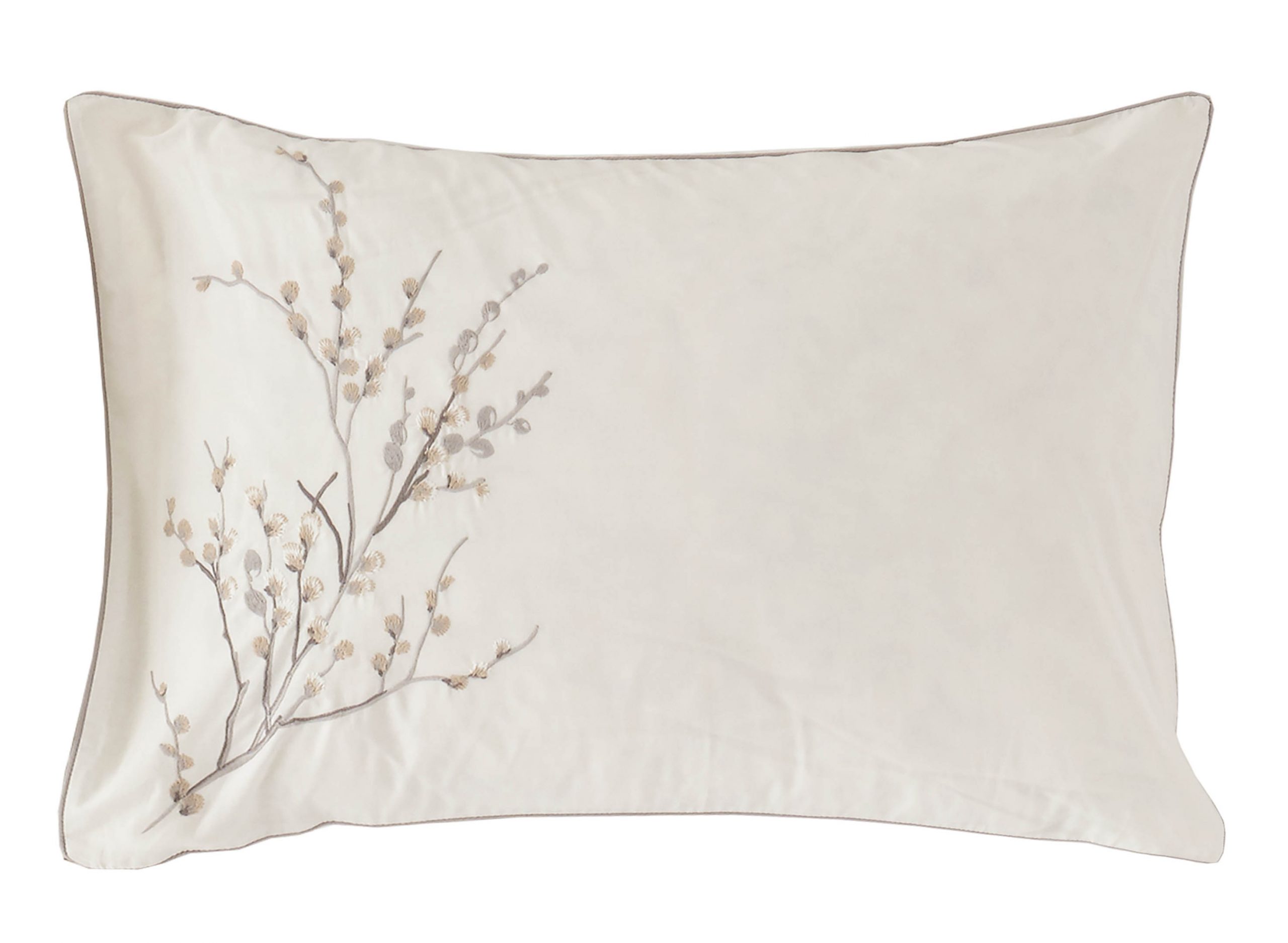 Willow Sprig Embroidered Dove Grey Pillowcase Pair