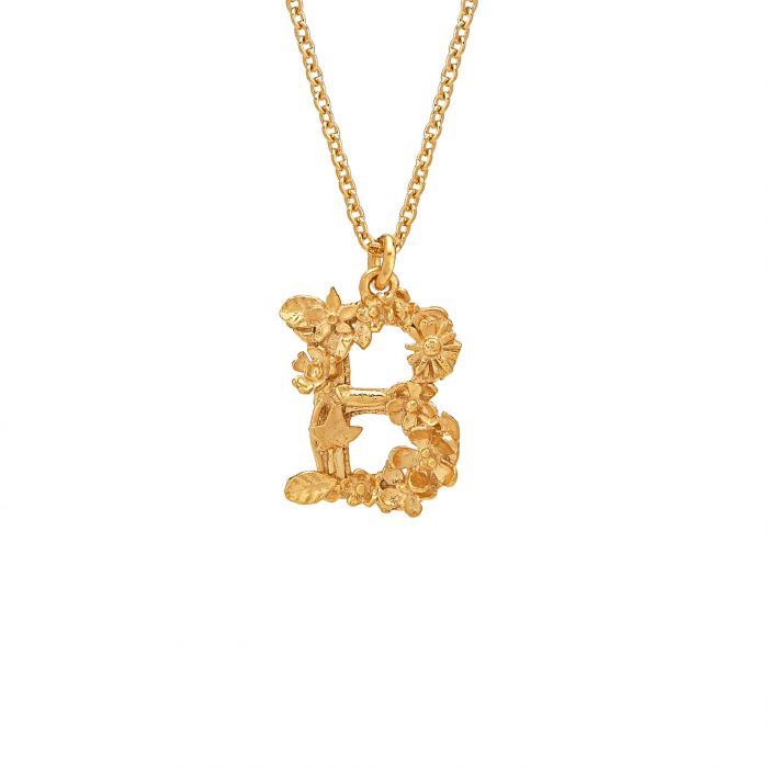 Floral Letter 'B' Necklace- Gold