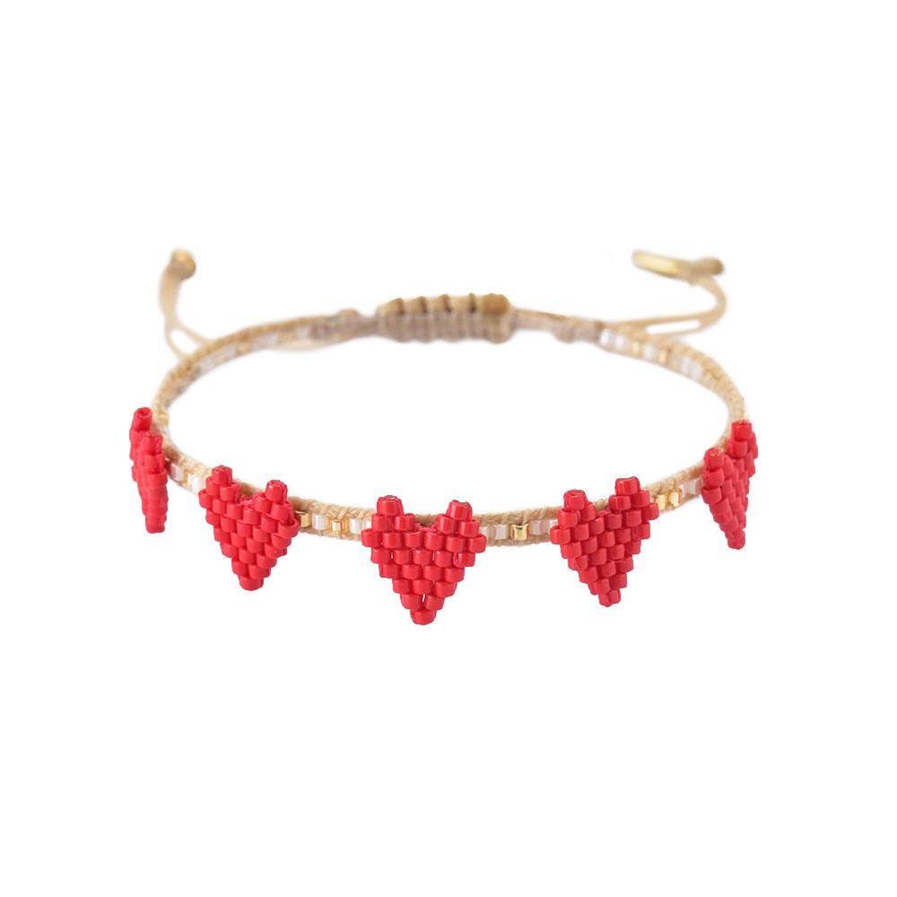 Heart Row Bracelet- Red & Gold 