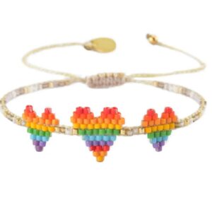 Triple Heartsy Row Bracelet Rainbow- Multi