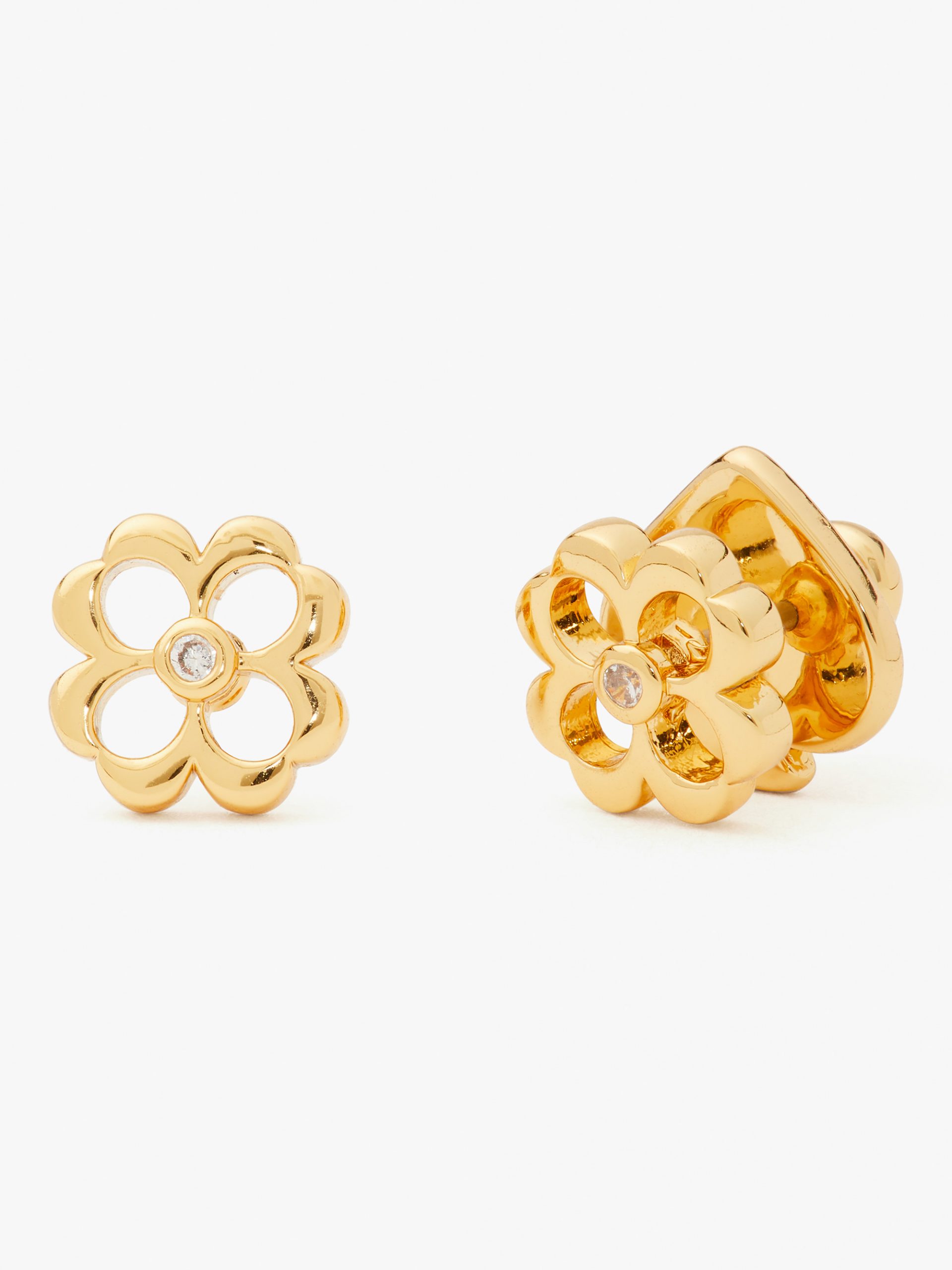 Floral Studs- Clear Gold 