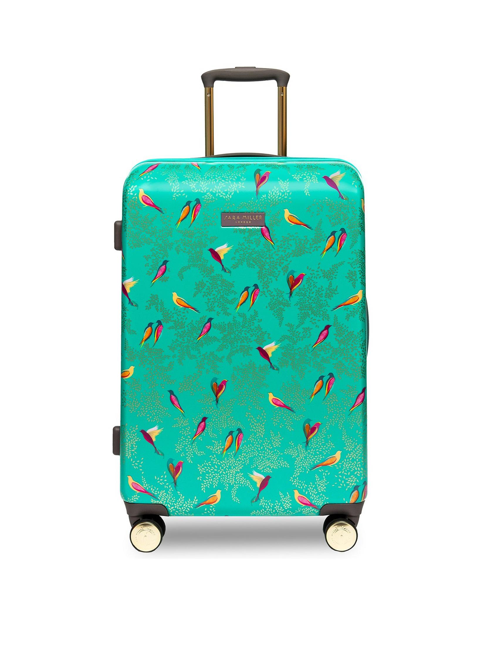 Medium 4-Wheel Trolley Suitcase Green Birds