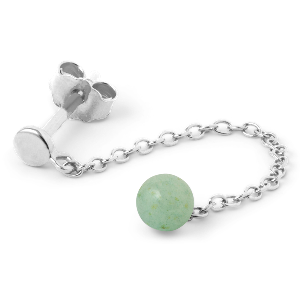 Natural Stone Chain Earring- Silver Light Green 