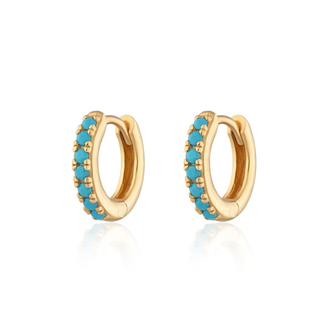 Adorned Huggies Gold Turquoise Stones