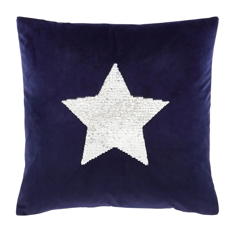 Sequin Star Grey Cushion 43x43cm
