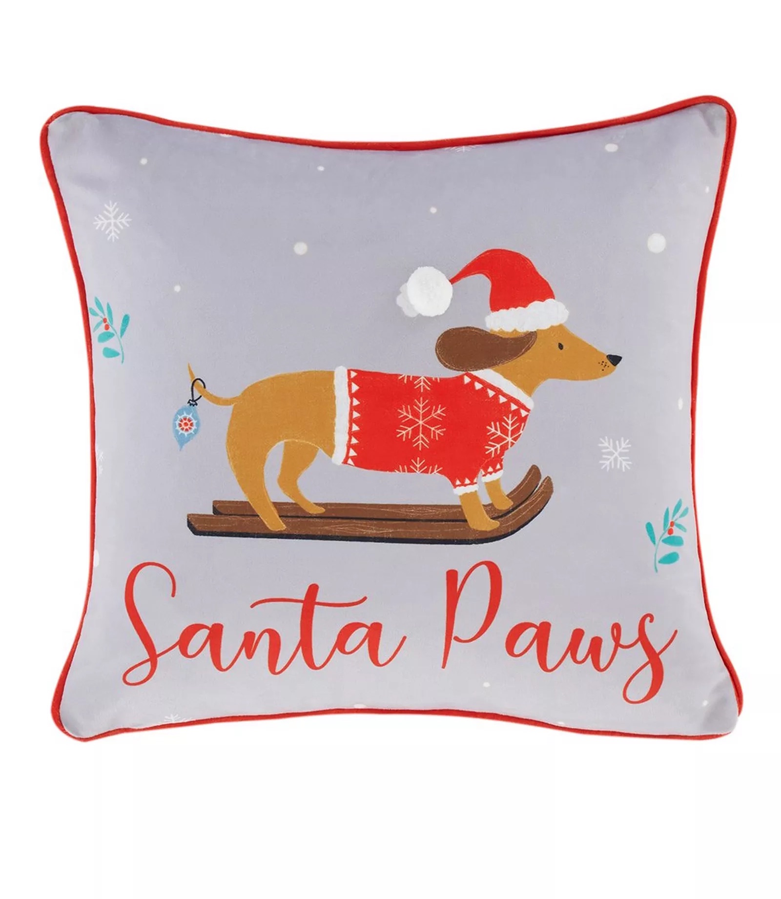 Christmas Santa Paws Cushion- Grey