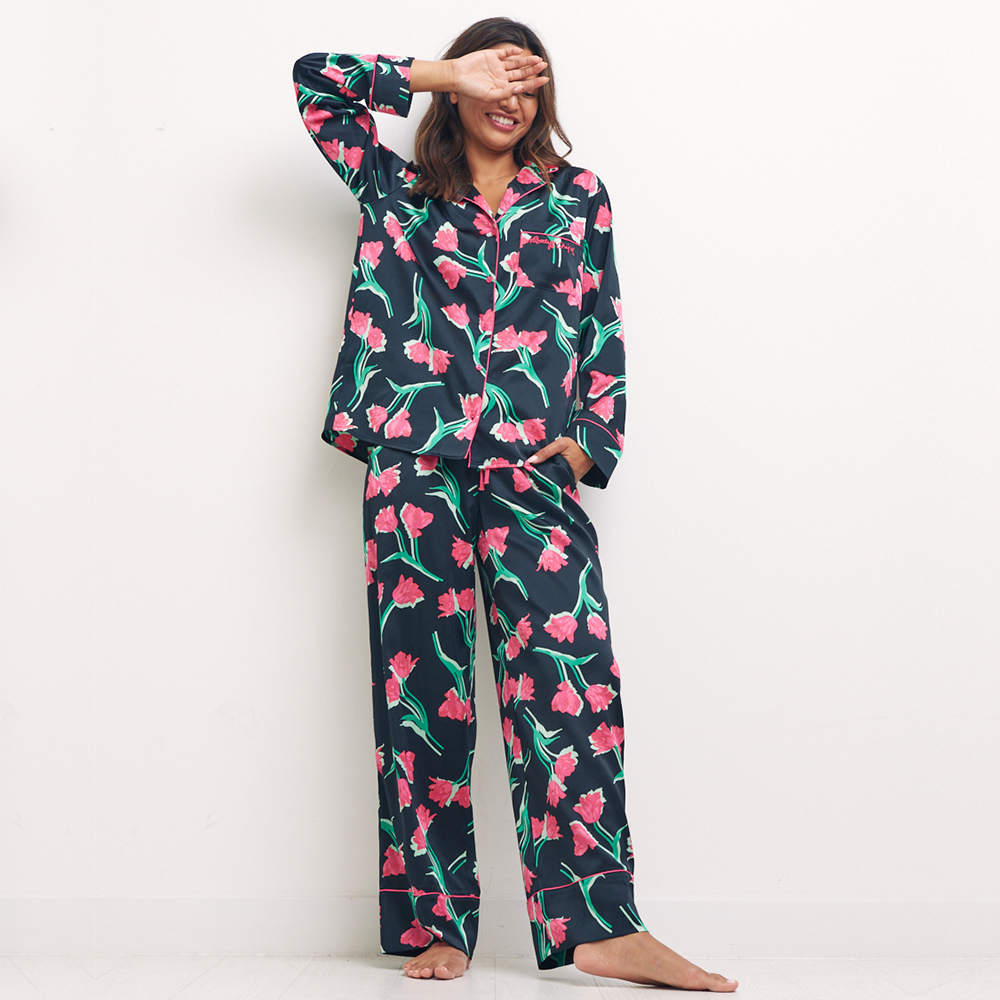 Sahara Floral Trouser Pyjama Set- Black