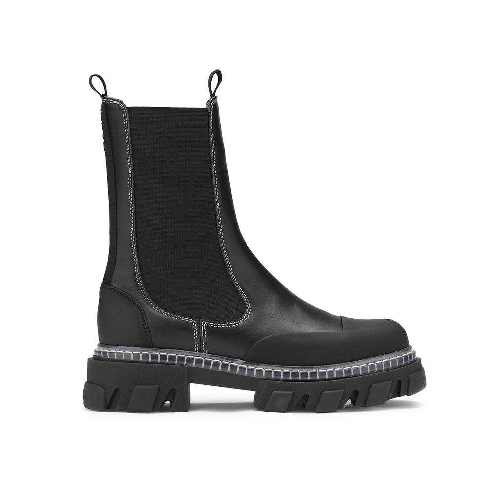 Cleated Mid Chelsea Boots- Black