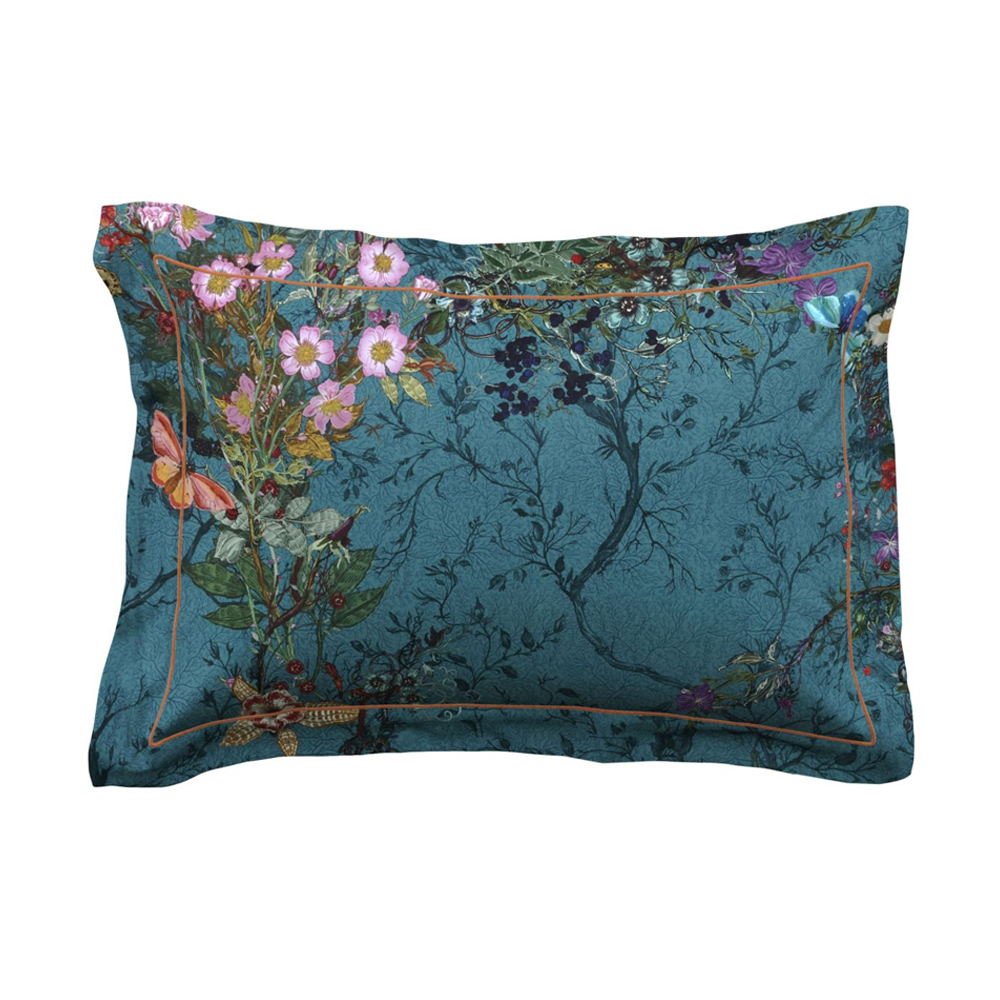 TIMOROUS BEASTIES LINENS Bloomsbury Garden Teal Oxford Pillowcase Pair