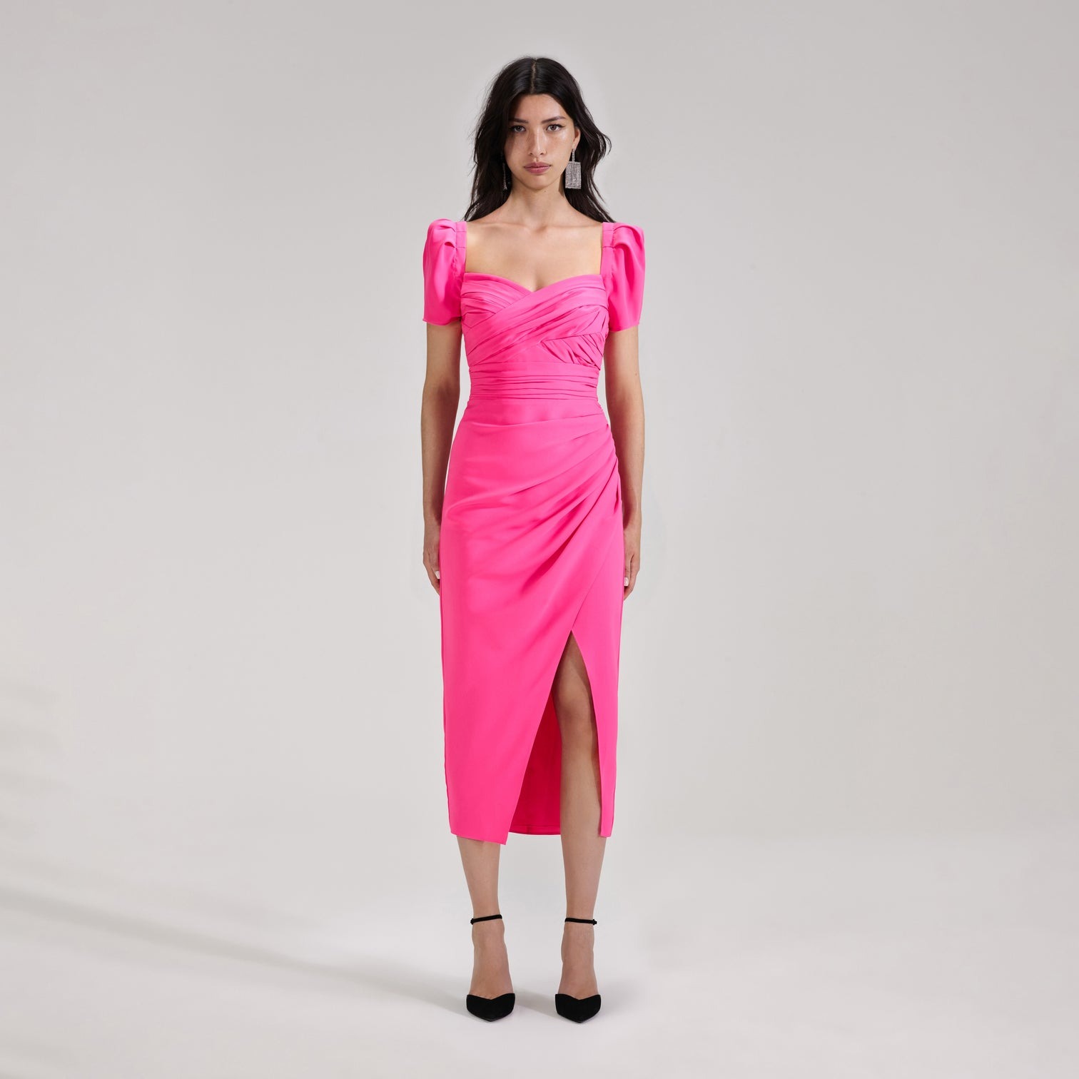 SELF PORTRAIT Bright Pink Iris Midi Dress