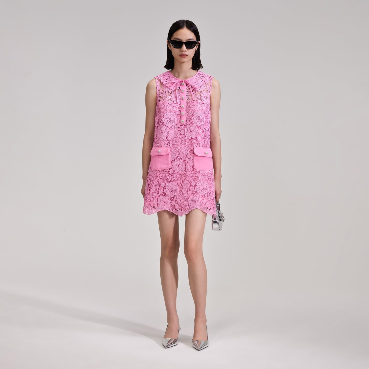 SELF PORTRAIT Pink Cord Lace Collar Mini Dress