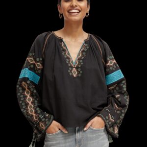 Scotch & Soda Embroidered top in charcoal