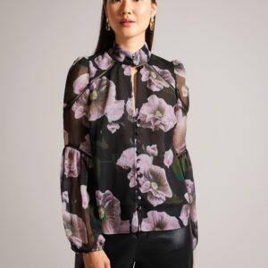 TED BAKER Floral Blouse With Ladder Lace